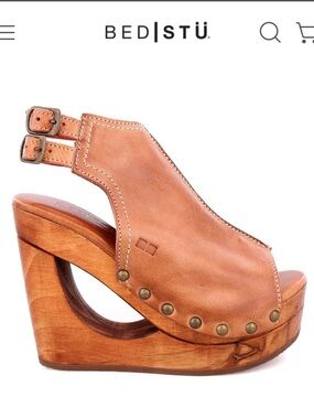 Bed Stu Imelda Women's Tan Leather Platform Wedge Sandals Size 8